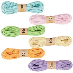Mixed Color 6 Bunldes 6 Colors Braided Polycotton Round Twine, for Garment Accessories, Gift Decoration, Mixed Color, 3~3.8mm, about 10.94 Yards(10m)/Bundle, 1 bundle/color