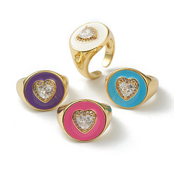 (52) Непрозрачная лаванда Латунные кольца из манжеты с прозрачным цирконием, плоско-круглые с сердцем, золотые, разноцветные, размер США 6, внутренний диаметр: 17 мм