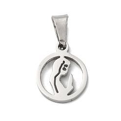 Нержавеющая Сталь Цвет 304 подвески из нержавеющей стали, плоский круглый с женским шармом, анти-тускнение, цвет нержавеющей стали, 12x10x2 мм, отверстие : 5x3 мм