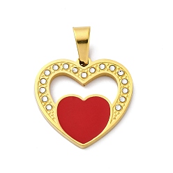 Красный 304 нержавеющей стальной эмали подвески, со стразами, шарма сердца, вакуумное покрытие pvd, реальный 18 k позолоченный, красные, 21.5x21.5x2.5 мм, отверстие : 7.5x4 мм