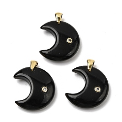 Обсидиан Природные подвески обсидиана, с микропаве из кубического циркония на латунной основе и фурнитурой из нержавеющей стали., Луна прелести, золотые, 201 мм, отверстие : 23x21x6.5 мм