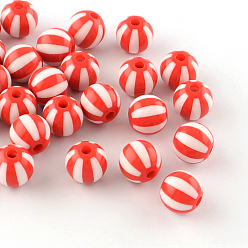 Красный Полоса непрозрачные акриловые шарики, круглые, красные, 16x15 мм, Отверстие : 3 мм , около 220 шт / 500 г