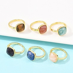 Смешанные камни Кольца с натуральными драгоценными камнями и латунной фурнитурой., квадратный, граненые, стойки покрытие, золотые, 17 мм