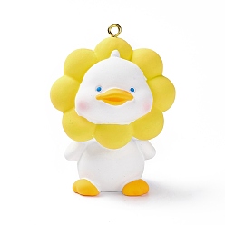 Утка Непрозрачные ПВХ пластиковые большие подвески, с золотыми тонами железных петель, животное очарование, золотые, образец утки, 57x44x31 мм, отверстие : 2 мм