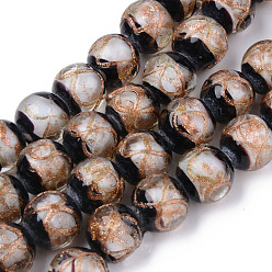 Wheat Handmade Gold Sand Lampwork Beads, Round with Infinity Pattern, Wheat, 12x11mm, Hole: 2mm, about 45pcs/strand, 16.69 inch(50cm)