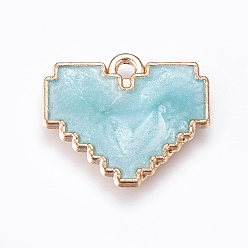 Sky Blue Alloy Enamel Pendants, Heart, Golden, Sky Blue, 15x18x1.5mm, Hole: 1.5mm