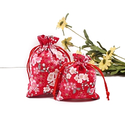 Красный Пакеты из хлопка и льна, шнурок сумки, прямоугольные, красные, 10x8 см