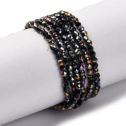 Черный Стеклянные бусины с гальваническим покрытием , нити круглых бусин, половина золотым покрытием, граненые, чёрные, 2 мм, отверстие : 0.8 мм, около 183~191 шт / нитка, 12.91~14.33'' (32.8~36.4 см)