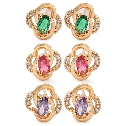 (52) Непрозрачная лаванда Серьги-гвоздики из латуни с кубическим цирконием, цветок, шампанское золото, долговечный, разноцветные, 10x9 мм