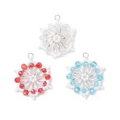 (52) Непрозрачная лаванда 3 шт. подвески-снежинки из стеклянного бисера, с 304 открытым соединительным кольцом из нержавеющей стали и стеклом, граненые, разноцветные, 30x27x4 мм, отверстие : 3 мм