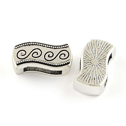 Antique Silver Tibetan Style Wave Alloy Slide Charms, Lead Free & Cadmium Free, Antique Silver, 18x10x5mm, Hole: 11mm, about 200pcs/1000g