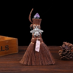 Insects Мини-деревянный кулон с метлой ведьмы викки, украшения, автомобильные подвесные украшения, бусы с аметистом, насекомые, 150x100 мм