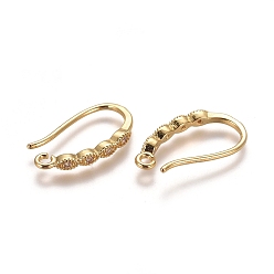 Golden Brass Micro Pave Clear Cubic Zirconia Earring Hooks, with Horizontal Loop, Golden, 17x8.5x2mm, Hole: 1.3mm, 21 Gauge, Pin: 0.7mm