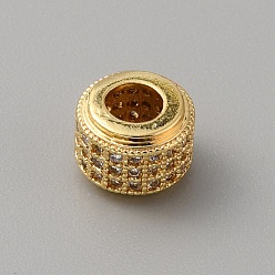 Прозрачный Латуни кубического циркония европейские шарики, бусины с большим отверстием, реальный 18 k позолоченный, колонка, прозрачные, 8.5x6 мм, отверстие : 4 мм
