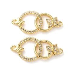 Прозрачный Кольцо из латуни с кубическим цирконием и подвесками в виде бабочки, без свинца и без кадмия, реальный 18 k позолоченный, прозрачные, 27.5x13x2.5 мм, отверстие : 1.3 мм