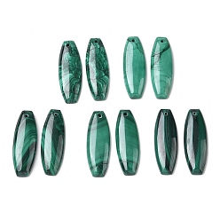 Oval Природного малахита подвески, подходящие геометрические подвески, овальные амулеты, 38x13x4.5 мм, отверстие : 1.6 мм