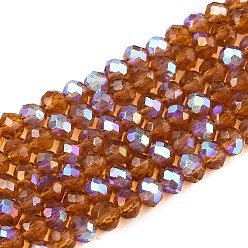 Темно-Золотистый Стеклянные бусины с гальваническим покрытием , с половиным покрытием цвета радуги, граненые, рондель, темные золотарник, 2.9~3.3x2 мм, отверстие : 0.8 мм, около 135~140 шт / нитка, 32~34 см
