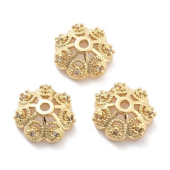 Настоящее золото 18K Стойка покрытие цветок латунь микропаве прозрачный кубический цирконий бусины колпачки, долговечный, без свинца, без кадмии и без никеля, реальный 18 k позолоченный, 12x4.5 мм, отверстие : 1.5 мм