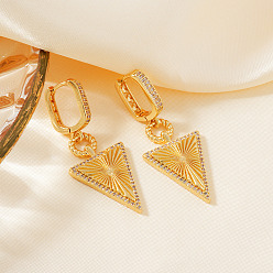 Золотой Элегантные треугольные серьги-кольца из латуни с прозрачным кубическим цирконием, золотые, 46x17 мм