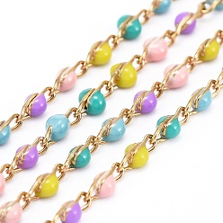 Золотой 304 цепи из эмалированной нержавеющей стали, с катушкой, пайки, золотые, ссылка: 5x2x2.5 mm, около 32.8 футов (10 м) / рулон