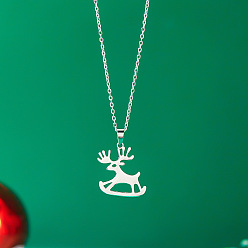 Олень 304 Рождественские подвески из нержавеющей стали для женщин, цвет нержавеющей стали, не тускнеет, олень, 15.75 дюйм (40 см), Кулон : 22x22 мм