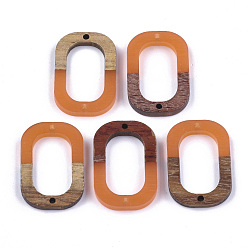 Coral Resin & Walnut Wood Links connectors, Oval, Coral, 28x19.5x4mm, Hole: 1.8mm
