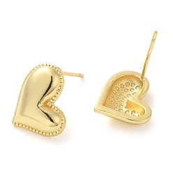 Real 18K Gold Plated Rack Plating Brass Stud Earring,  Long-Lasting Plated, Cadmium Free & Lead Free, Heart, Real 18K Gold Plated, 11x14mm