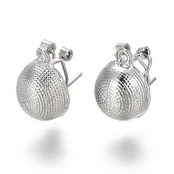 Platinum Alloy Stud Earring Findings, French Clip Earrings, with Loop, Half Round/Dome, Platinum, 17x13mm, Hole: 2mm, Pin: 0.8mm