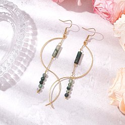 Мосс Агат Серьги-подвески из натурального мохового агата в форме столба, с 304 крючками для сережек из нержавеющей стали для женщин, 96 мм