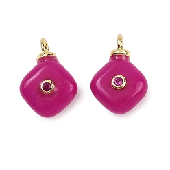 Белый Нефрит Крашеные натуральный белый нефрит подвески, подвески в виде ромбов с латунной микрофиброй, реальный 18 k позолоченный, без кадмия и без свинца, стойки покрытие, долговечный, темно-розовыми, 16x11x6 мм, отверстие : 2.5 мм