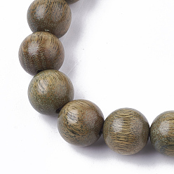 Dark Khaki Green Sandalwood Mala Bead Bracelets, Stretch Bracelets, Round, Dark Khaki, 2 inch(5.1cm)