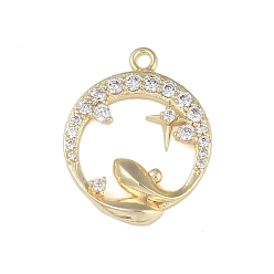 Pisces Brass Micro Pave Clear Cubic Zirconia Pendants, Twelve Constellations, Pisces, 19x15x3mm, Hole: 1.5mm