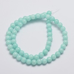 Pale Turquoise Natural Malaysia Jade Beads Strands, Imitation Amazonite, Round, Dyed, Pale Turquoise, 6mm, Hole: 0.8mm, about 64pcs/strand, 15 inch