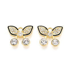 Light Gold Подвески из сплава и страза, с эмалью, бабочки прелести, золотой свет, 15x18x4 мм, отверстие : 2 мм