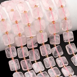 Розовый Кварц Природного розового кварца нитей бисера, квадратный, граненые, с бисером, 10x10x5 мм, отверстие : 1 мм, около 31 шт / нитка, 14.96 дюйм (38 см)