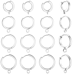 Серебро 16 шт. 4 стили 201 фурнитура для сережек-колец из нержавеющей стали, с вертикальной петлей, с 316 хирургическими серьгами из нержавеющей стали, кольцо, серебряные, 15~20x13~20x3 мм, отверстие : 1.4~2.7 мм, штифты : 1 мм, 4 шт / стиль