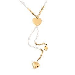 Сердце Ожерелья из искусственного жемчуга и синтетических ракушек, 304 ожерелья с подвесками из нержавеющей стали для женщин, золотые, сердце, 16.93 дюйм (43 см), подвески: 14x15 мм