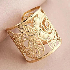 Золотой Полые браслеты-манжеты из сплава для женщин, роза, золотые, внутренний диаметр: 2-3/8 дюйм (6 см)