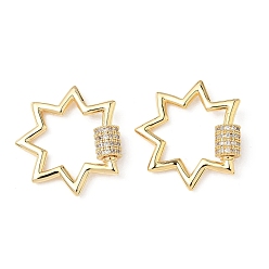 Звезда Латунь микропаве прозрачный кубический цирконий винт карабин брелоки, без кадмия, без никеля и без свинца, реальный 18 k позолоченный, звезда, 24x22~22.5x2 мм