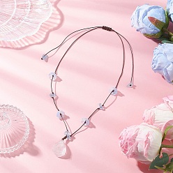 Хрусталь Подвеска из необработанных натуральных камней с цветком ручной работы, регулируемое ожерелье из вощеного полиэфирного шнура для женщин, 7.87~24.41 дюйм (20~62 см)