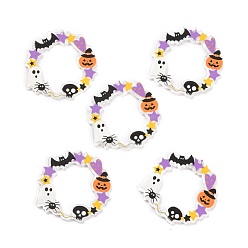 Colorful Acrylic Pendants, for Halloween, Wreath, Colorful, 38x40x2mm, Hole: 1.5mm