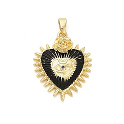 Черный Латунные микро проложить кубического циркония подвески, без кадмия, без никеля и без свинца, сердце с сглаза, с эмалью, реальный 18 k позолоченный, чёрные, 25.5x20.5x4 мм, отверстие : 5x3 мм