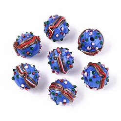 Королевский синий Ручной работы Lampwork неровный бисер, гамбургер, королевский синий, 13~14x14~15 мм, отверстие : 1.2~1.6 мм