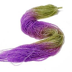 Цвет Оливы Прозрачный градиент цвета стеклянные бусины пряди, граненые круглые, оливковый и сине-фиолетовый, 3x2.8 мм, отверстие : 0.9 мм, около 123 шт / нитка, 14.53'' (36.9 см)