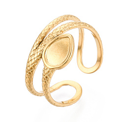 Настоящее золото 18K 304 компоненты манжетного кольца из нержавеющей стали, установка кольца в форме капли, ионное покрытие (ip), реальный 18 k позолоченный, лоток : 7.2x5 мм, 10 мм, внутренний диаметр: регулируемый