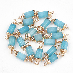 Нефрит Гальванические соединители из натурального белого нефрита, с железной фурнитурой, окрашенные, колонка, золотые, 20~21x5~6x5~6 мм, отверстие : 1.8 мм