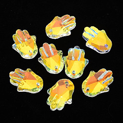 Clear AB Electroplated Glass Pendants, Silver Plated Bottom, Faceted, Hamsa Hand/Hand of Miriam, Clear AB, 18x13.5x5mm, Hole: 1.6mm, about 24pcs/board, 5board/box