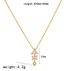Fish 304 Stainless Steel Pave Clear Cubic Zirconia Pendant Necklaces for Women, Golden, Fish, 16.54 inch(42cm), pendant: 27mm