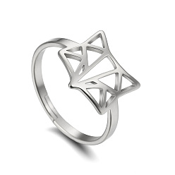 Stainless Steel Color Hollow 304 Stainless Steel Finger Rings, Fox, Stainless Steel Color, Inner Diameter: 15~20mm