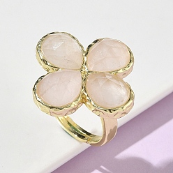 Розовый Кварц Регулируемые кольца на палец из натурального розового кварца с гранями для женщин, клевер, латунные кольца для обшивки стойки, золотые, 17 мм